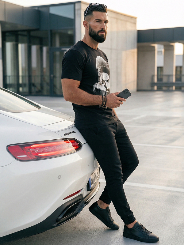 Čierne pánske tričko s potlačou Bolf 142175A