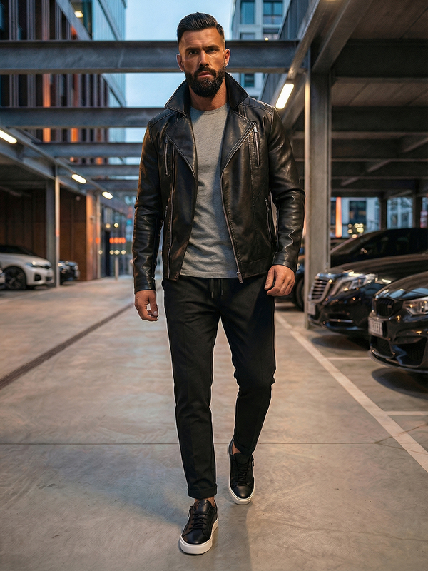 Čierna pánska koženková bunda tzv. krivák Bolf 11Z8056