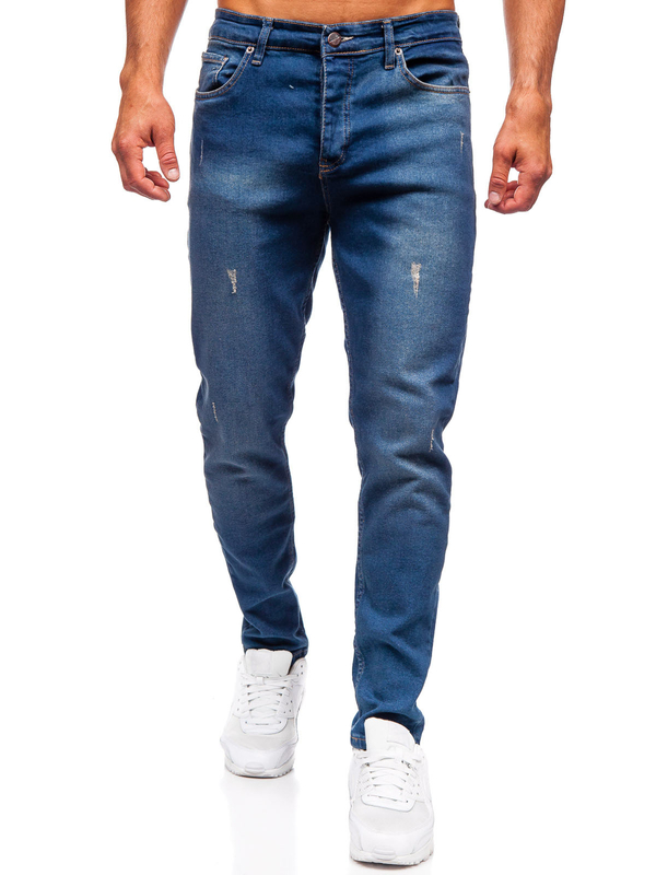 Tmavomodré pánske slim fit rifľové nohavice Bolf 6518