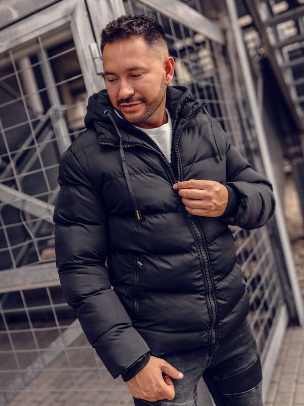 Čierna pánska prešívaná zimná bunda Bolf 7325A