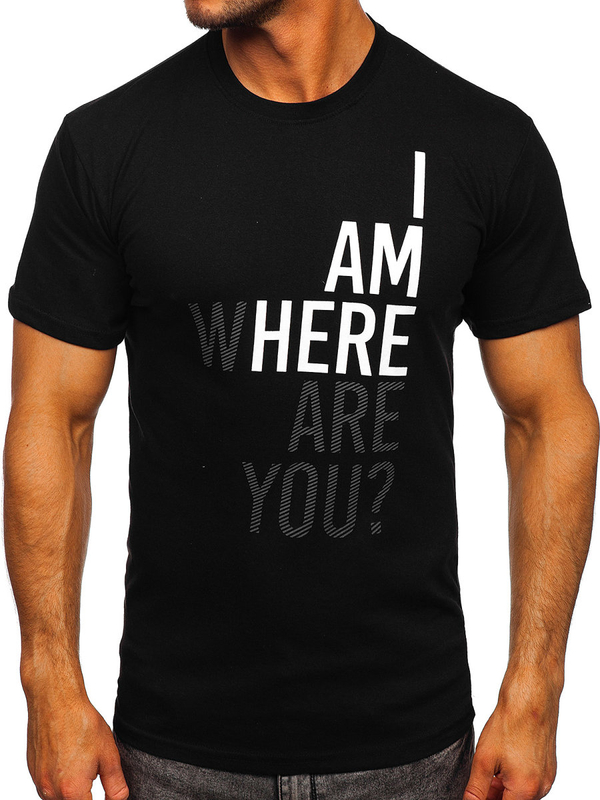 Čierne pánske bavlnené tričko s potlačou Bolf 0404T