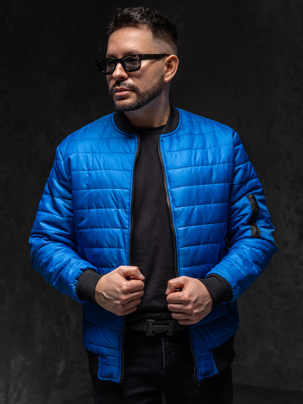 Modrá pánska prešívaná prechodná bomber bunda Bolf MY-02A1