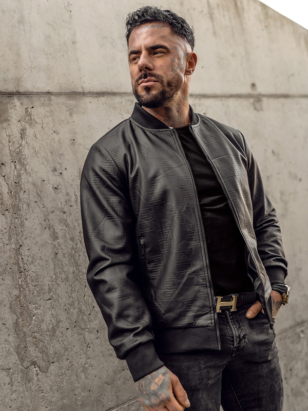 Čierny pánsky koženkový bomber Bolf 3A65A