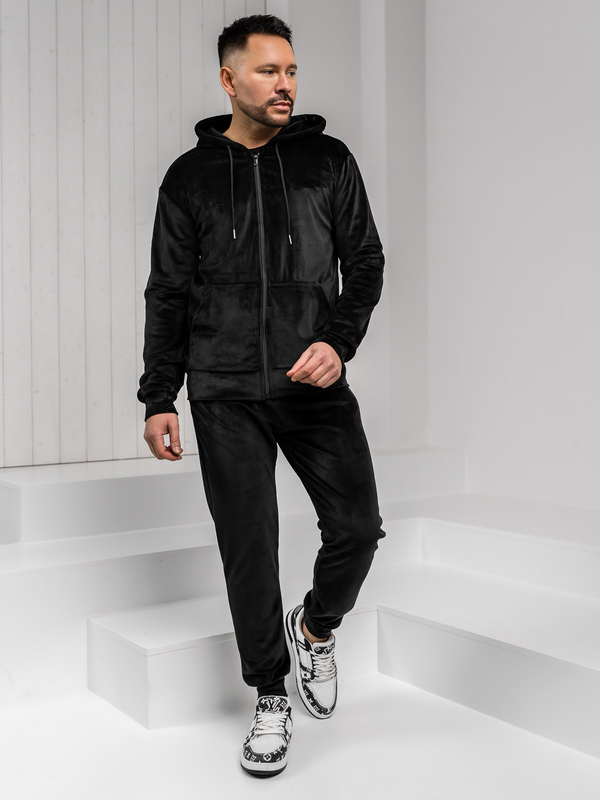 Čierna pánska velúrová tepláková súprava s kapucňou Bolf 8C1538A1