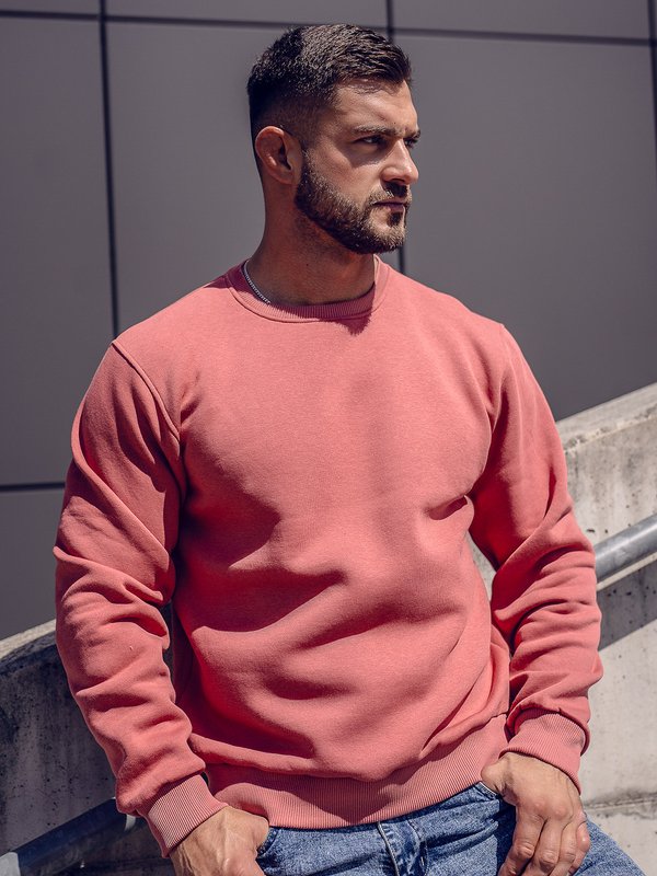 Lososová pánska hrubá mikina bez kapucne Bolf 2001A