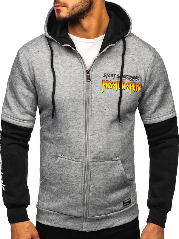 Šedá pánska mikina klokanka s potlačou Denley HY611