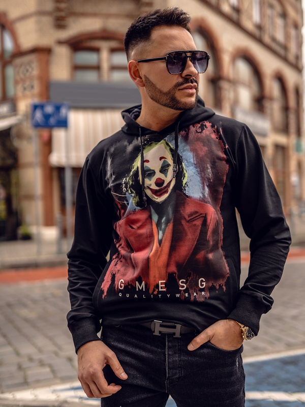 Čierna pánska mikina s kapucňou a potlačou Bolf 6161A