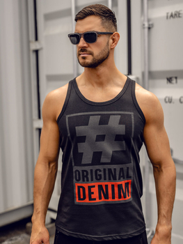 Čierne pánske tank top tričko boxerského strihu s potlačou Bolf 14834A