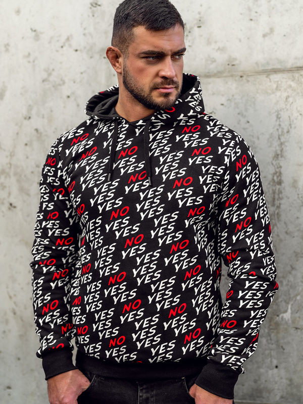 Čierna pánska mikina s kapucňou a potlačou Bolf 141013A2