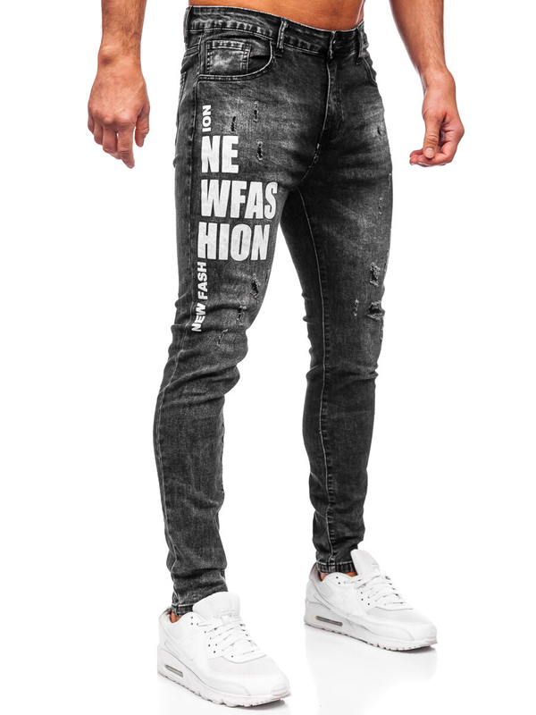 Čierne pánske slim fit rifľové nohavice Bolf TF291