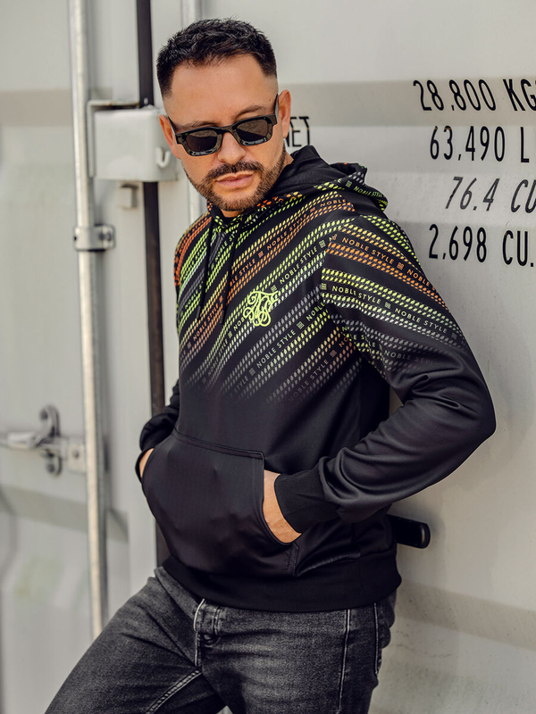 Čierna pánska mikina s kapucňou a potlačou Bolf HM258