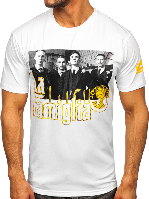 Biele pánske tričko s aplikáciami Bolf 2824