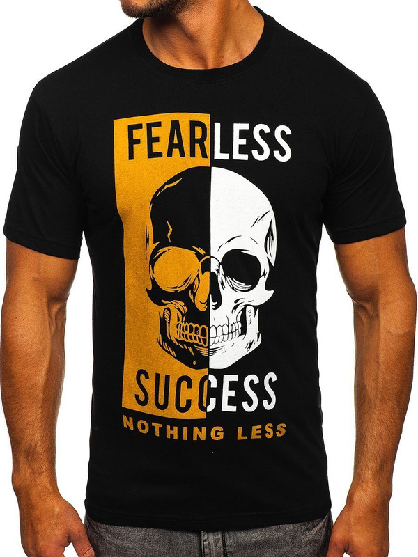 Čierne pánske tričko s potlačou Bolf 142173