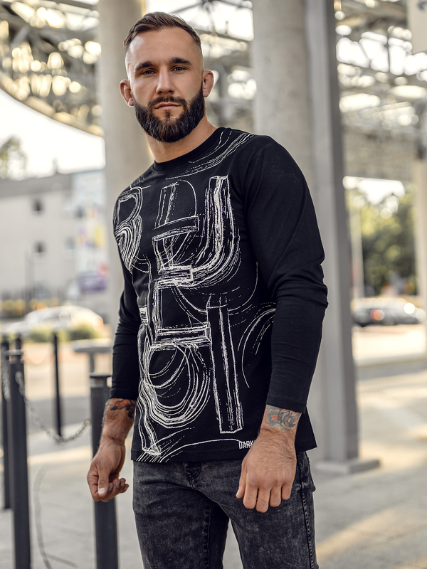Pánsky bavlnený longsleeve s potlačou čierny Bolf 146743A
