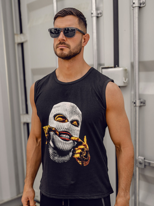 Čierne pánske tank top tričko s potlačou Bolf 14811A