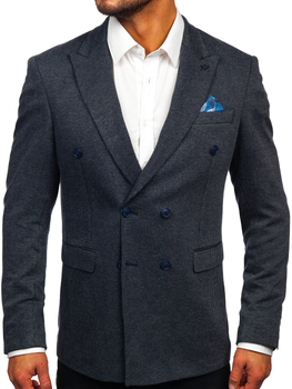 Tmavomodré pánske elegantné dvojradové sako Bolf 006