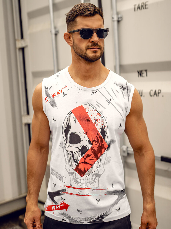 Biele pánske tank top tričko s potlačou Bolf 14814A