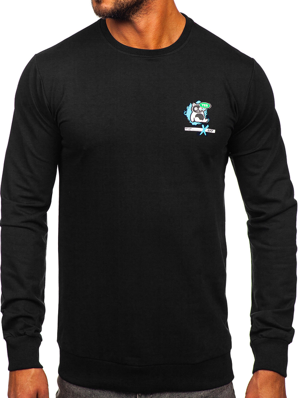 Čierna pánska mikina bez kapucne s potlačou Bolf 8744