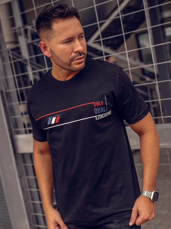 Čierne pánske bavlnené tričko s potlačou Bolf 14772A