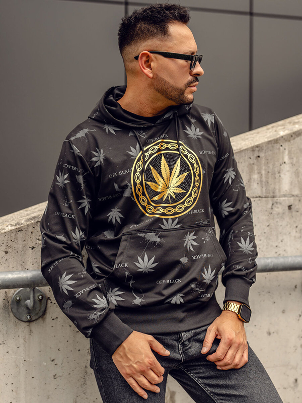 Čierna pánska mikina s kapucňou a potlačou Bolf HM628A