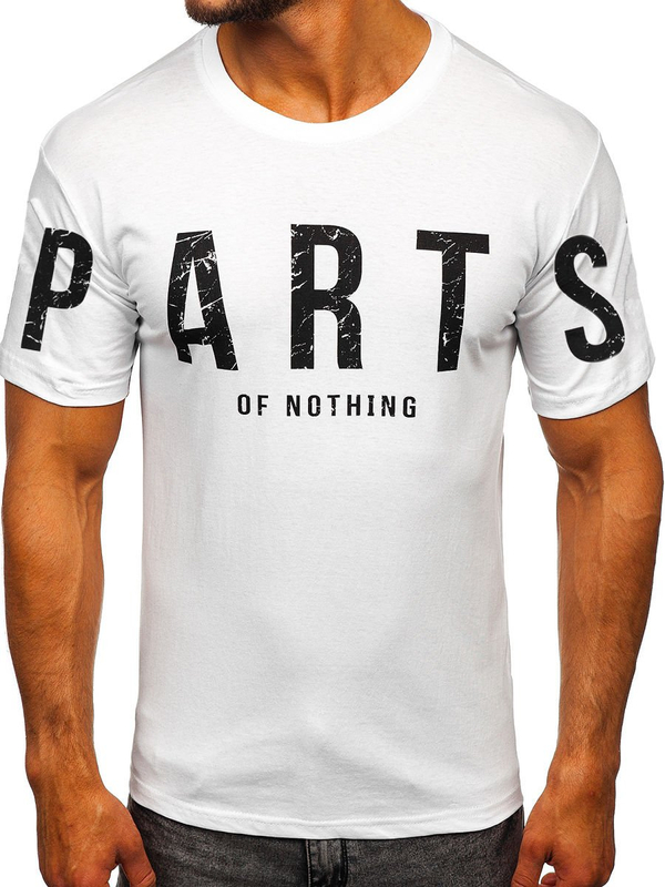 Biele pánske bavlnené tričko s potlačou Bolf 1180