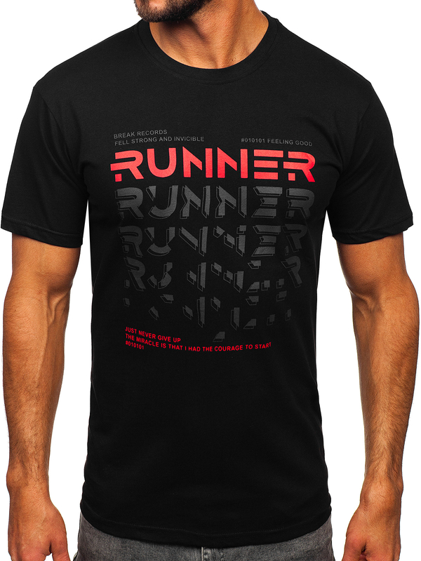 Čierne pánske tričko s potlačou Bolf 14336