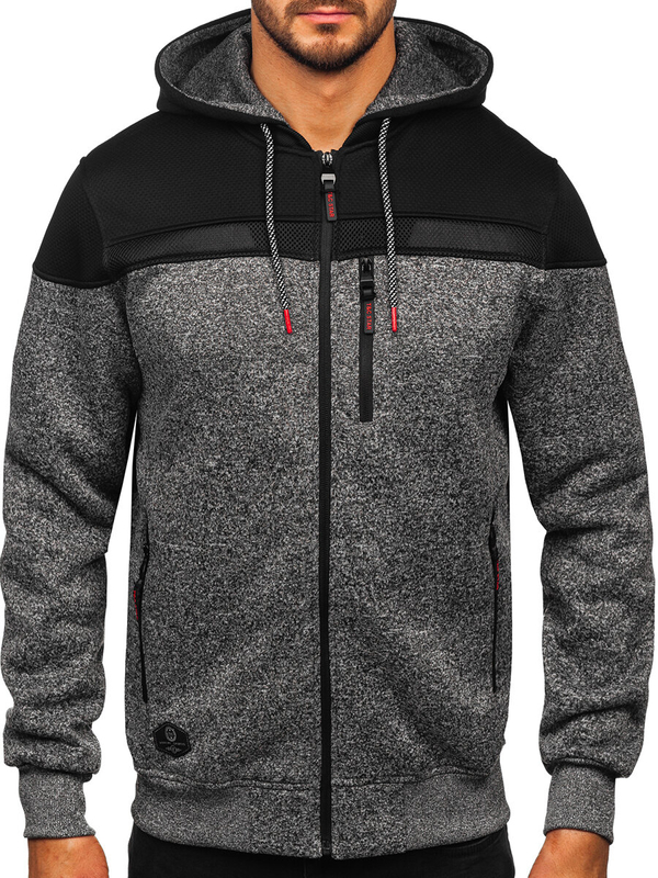 Antracitová pánska mikina/bunda s kapucňou Bolf TC1217