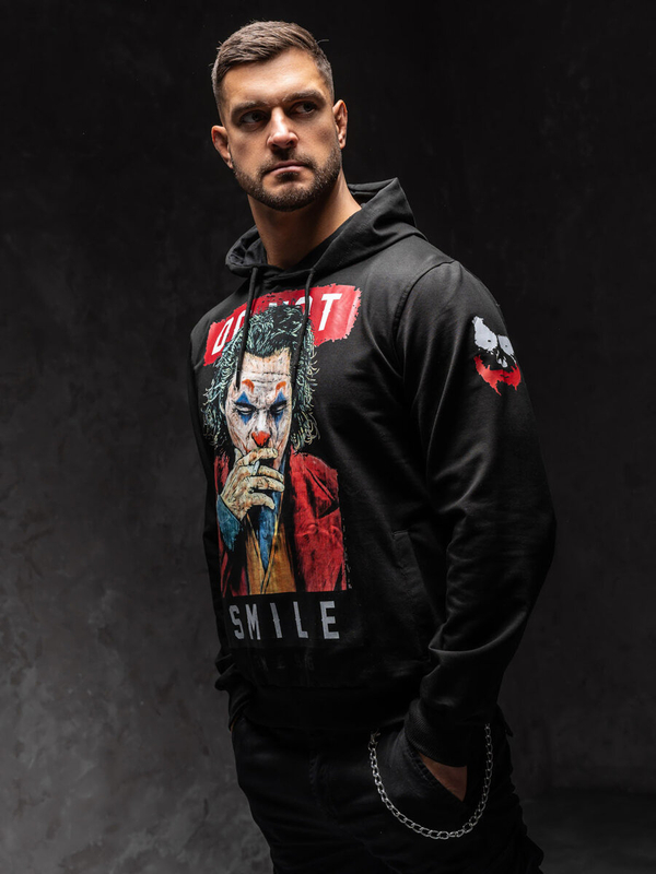 Čierna pánska mikina s kapucňou a potlačou Bolf 6384A1