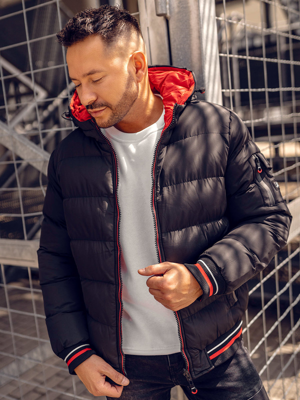 Čierno-červená pánska obojstranná prešívaná zimná bunda Bolf 7410A