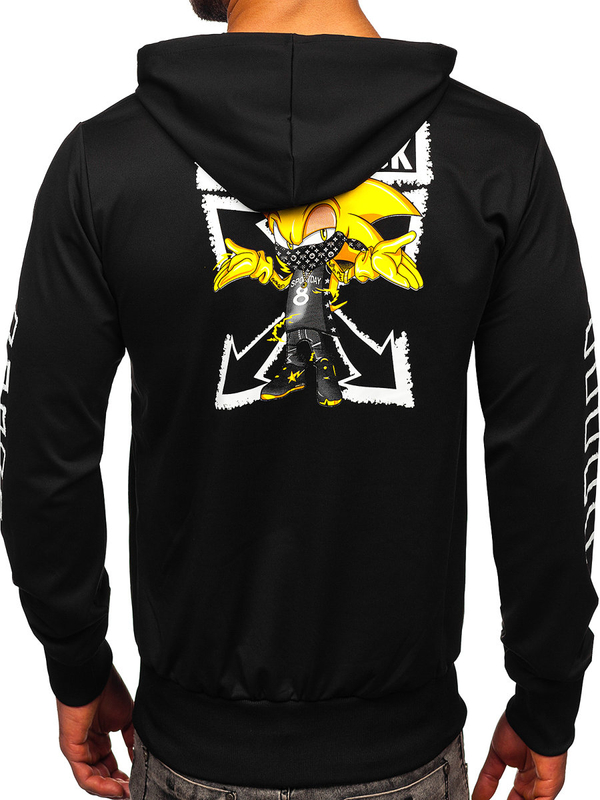 Čierna pánska mikina s kapucňou a potlačou Bolf HM611