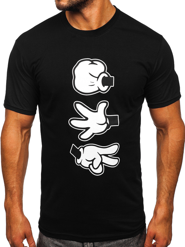 Čierne pánske bavlnené tričko s potlačou BOLF KS1997