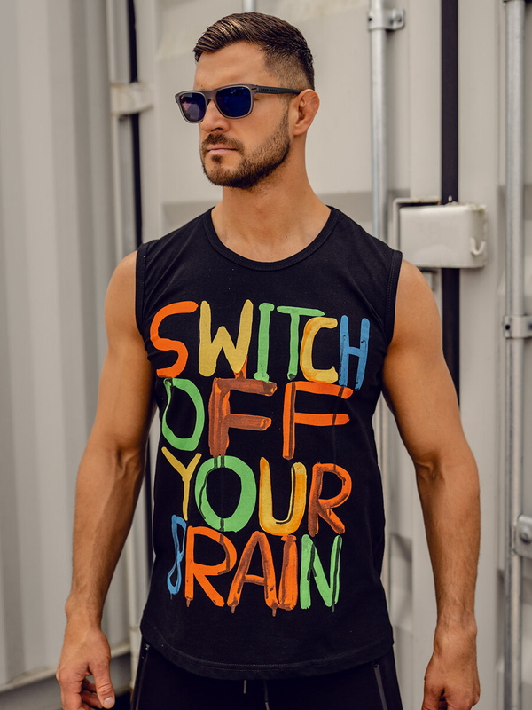 Čierne pánske tank top tričko s potlačou Bolf 14803A-1