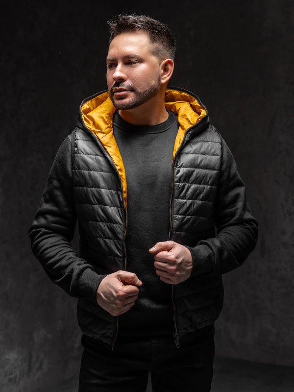 Čierna pánska prešívaná vesta s kapucňou Bolf 7106A1