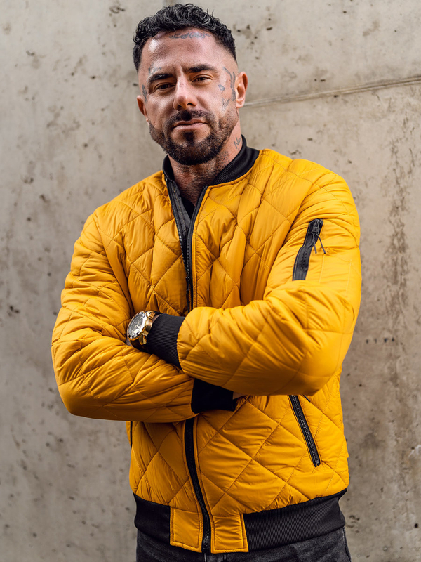 Pánska prešívaná prechodná bomber bunda vo farbe ťavej srsti Bolf MY-01