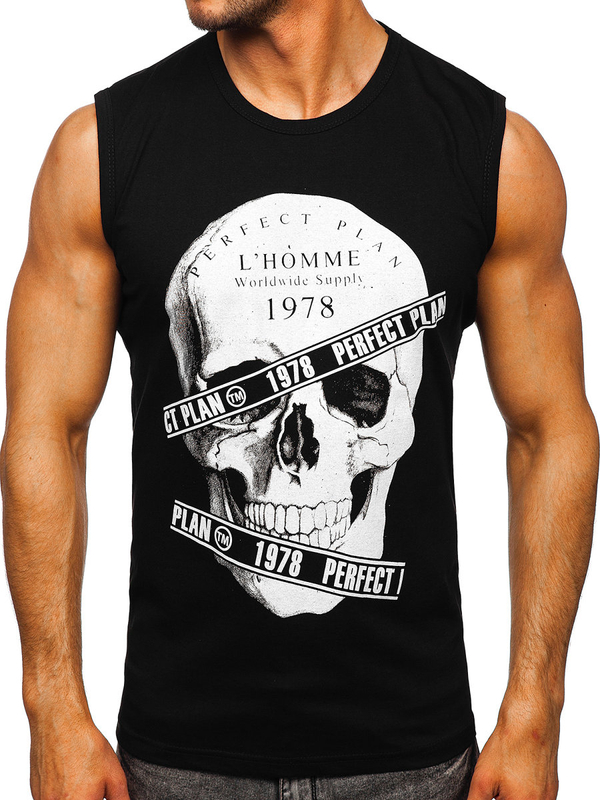 Čierne pánske tank top tričko s potlačou Bolf 14807