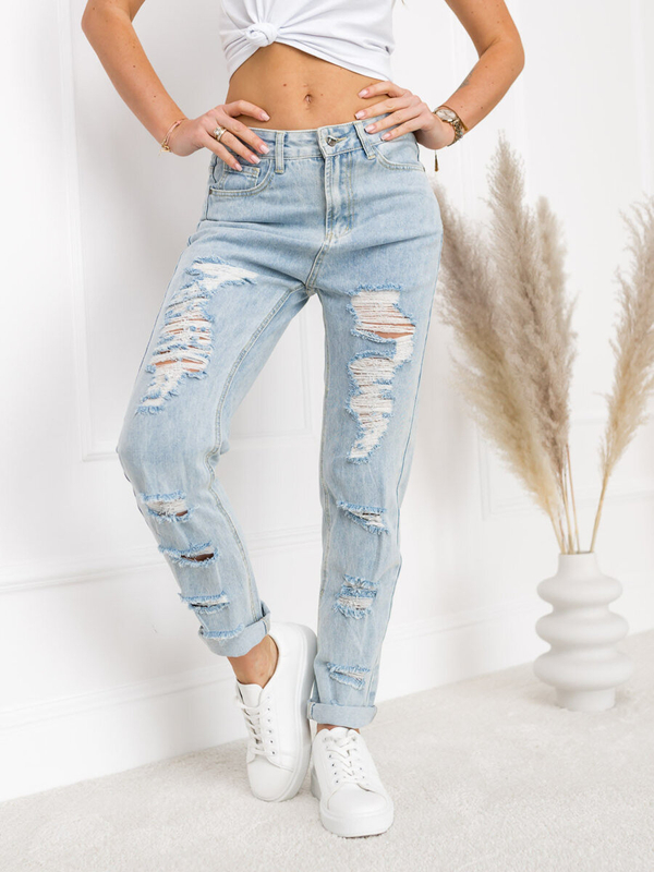 Modré dámske riflové nohavice mom fit strihu Bolf L-3011