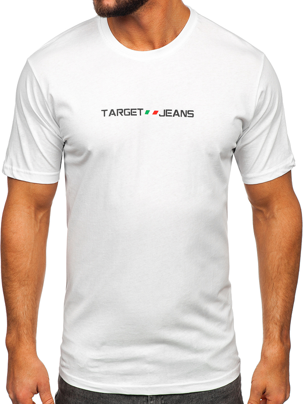 Biele pánske bavlnené tričko s potlačou Bolf 14761