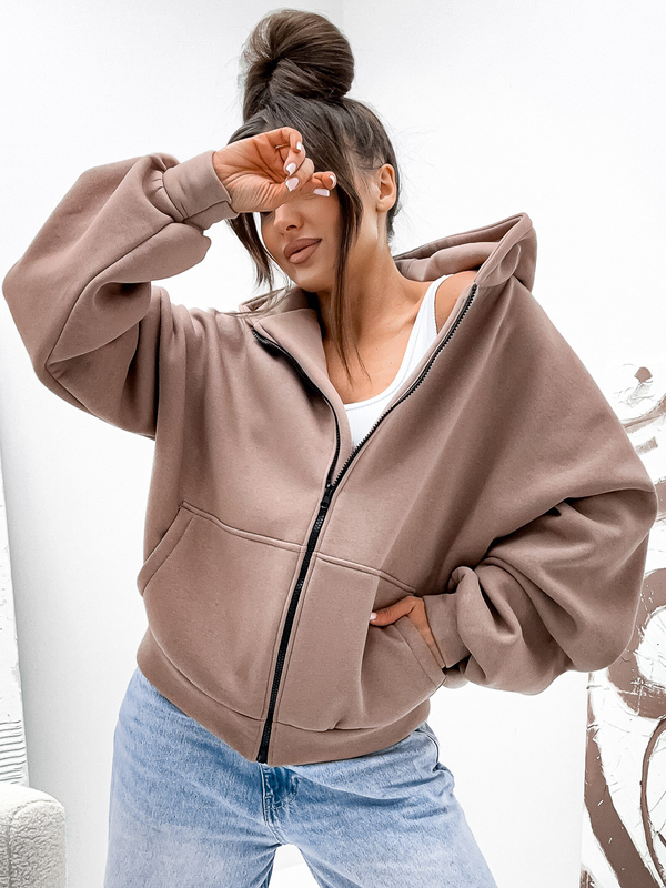 Dámska mikina s kapucňou zateplená butterfly cappuccino Bolf 821112