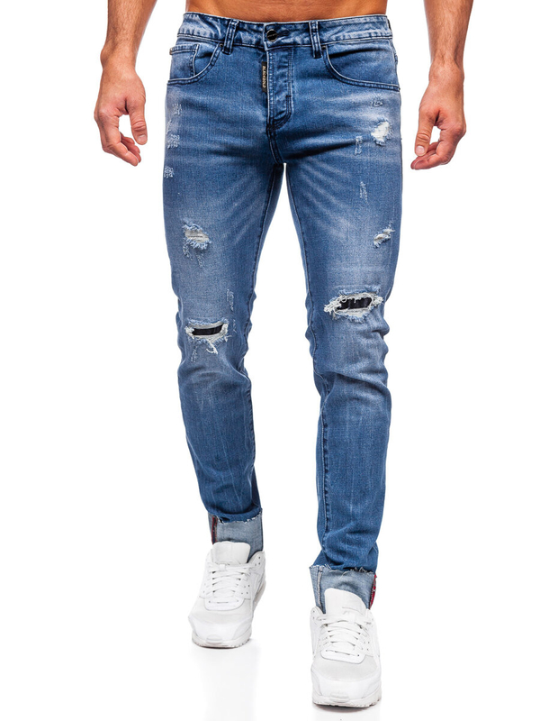 Modré pánske slim fit rifľové nohavice Bolf MP0126B