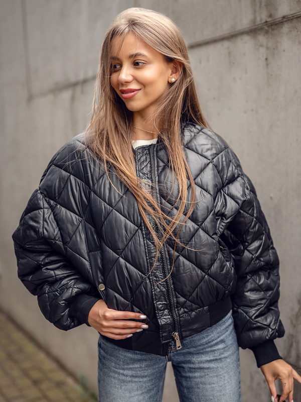 Čierna dámska prešívaná bomber bunda Bolf J9089