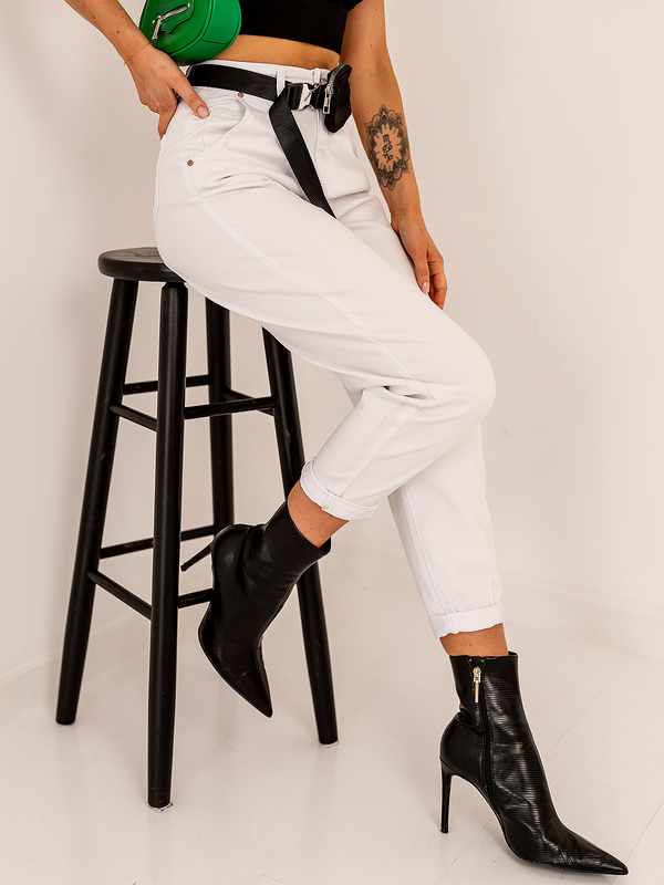 Biele dámske rifle s vysokým pásom a opaskom s malým vreckom Bolf LA688A