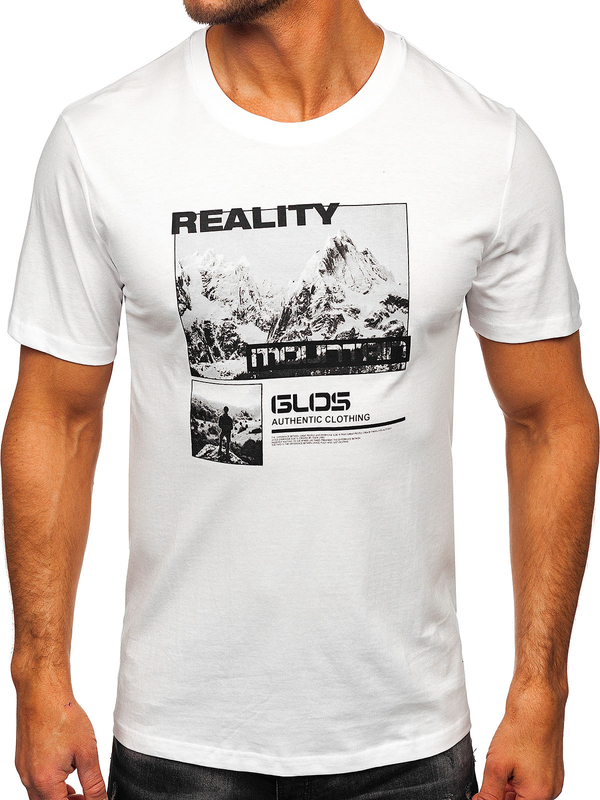 Biele pánske bavlnené tričko s potlačou Bolf MPO3461