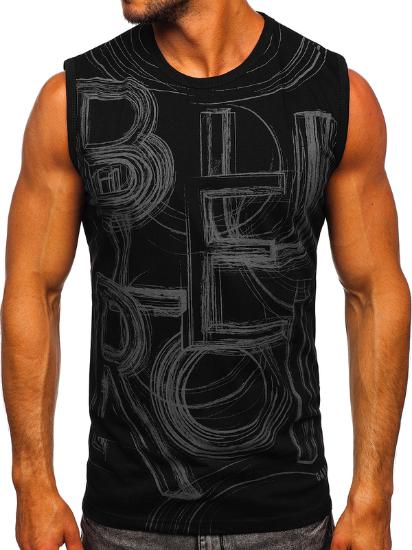Čierno-grafitové pánske tričko/tielko Tank Top s potlačou Bolf 14818