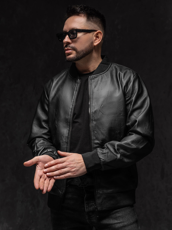 Čierna pánska koženková bomber bunda Bolf 3A66A1