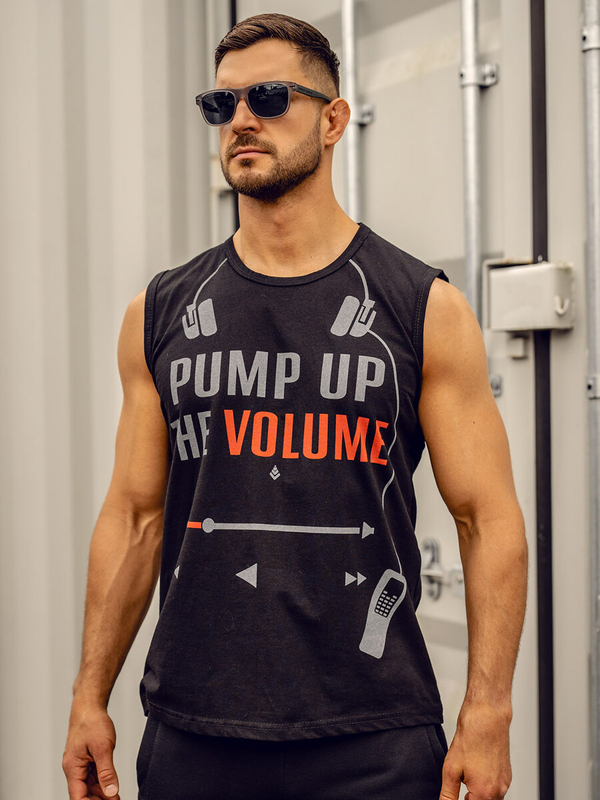 Čierne pánske tank top tričko s potlačou Bolf 14815A