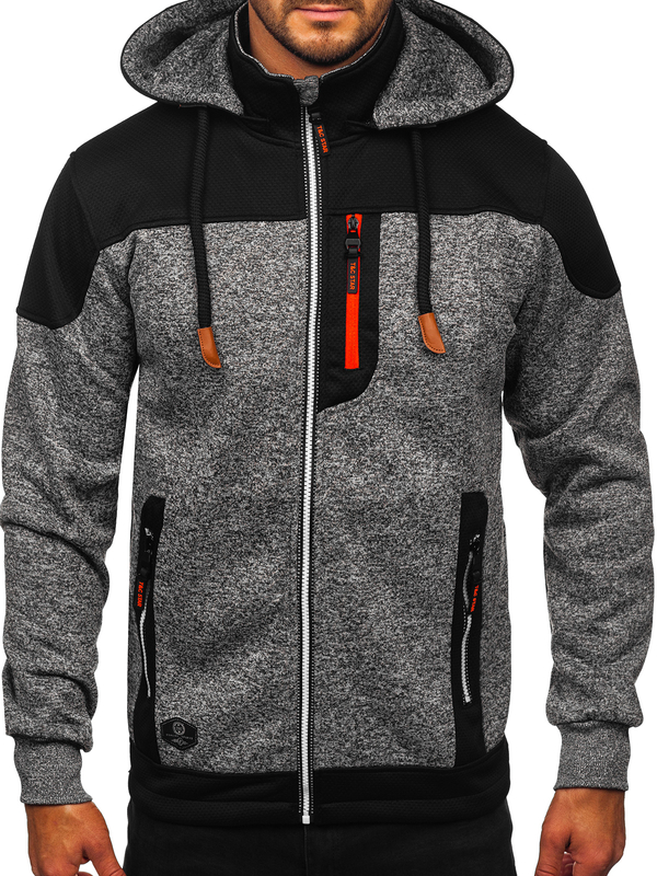 Antracitová pánska mikina-bunda s kapucňou Bolf TC1229