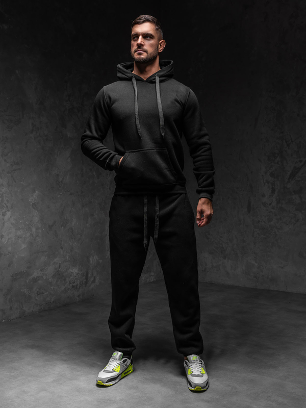 Čierna pánska tepláková súprava s kapucňou Bolf D012A1