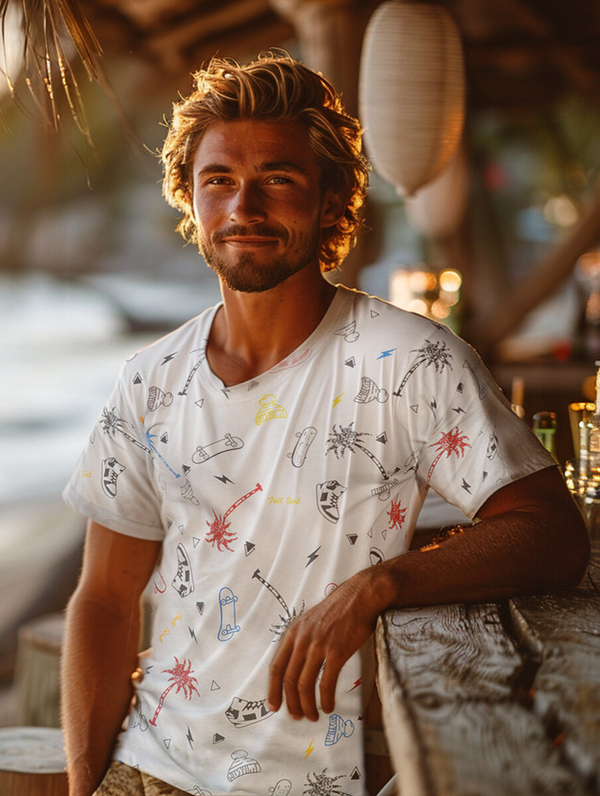 Biele pánske bavlnené tričko s potlačou Bolf 1150A2