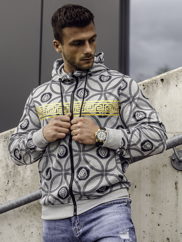 Sivá pánska mikina na zips s kapucňou Bolf 27B8123A