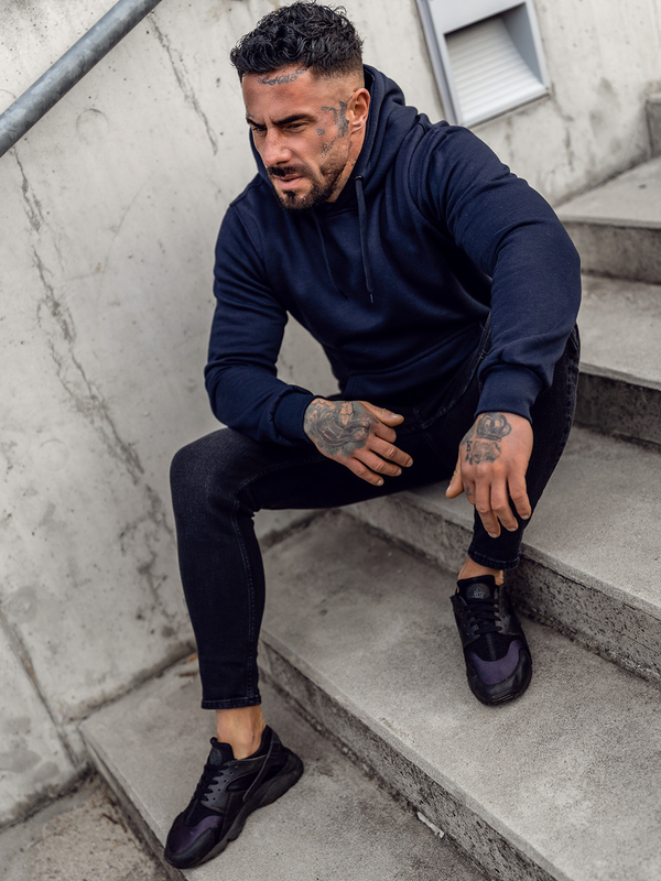 Bluza pánska klokanka s kapucňou tmavomodrá Bolf MB001A